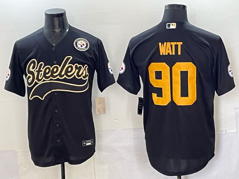 Men 2025 Nike Pittsburgh Steelers #90 Watt Black Joint Name  Limited NFL Jersey style 050->pittsburgh pirates->MLB Jersey